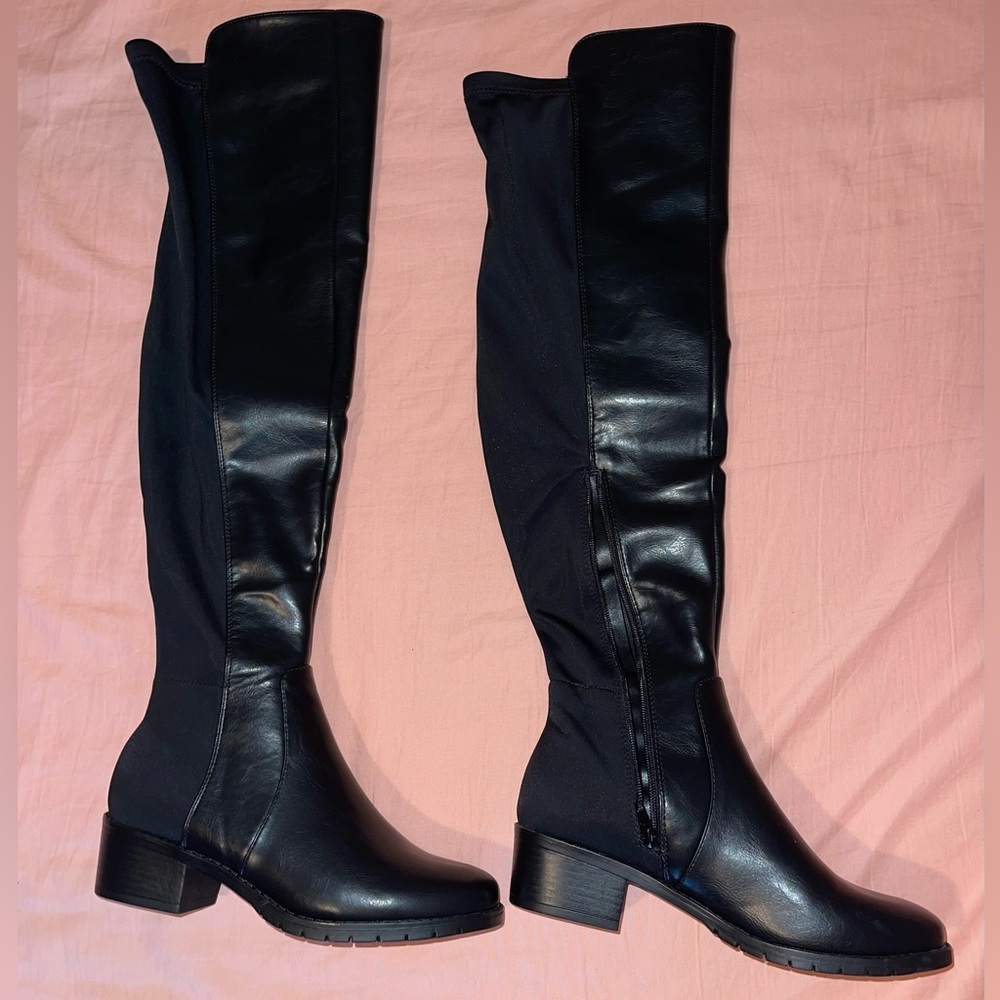Knee high black leather boots